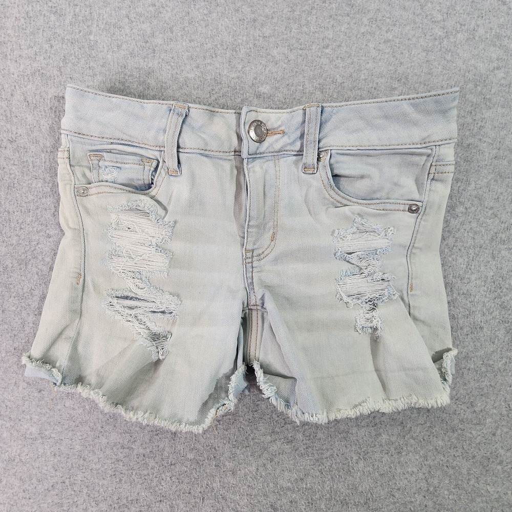 American Eagle Next Level Stretch Shorts Woman 4 Blue Light WashDenim Distressed